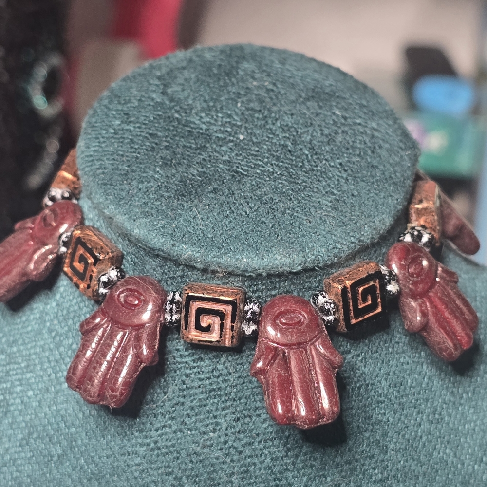 Redish Hamsa Charm Bracelet with Geometric Accent Beads